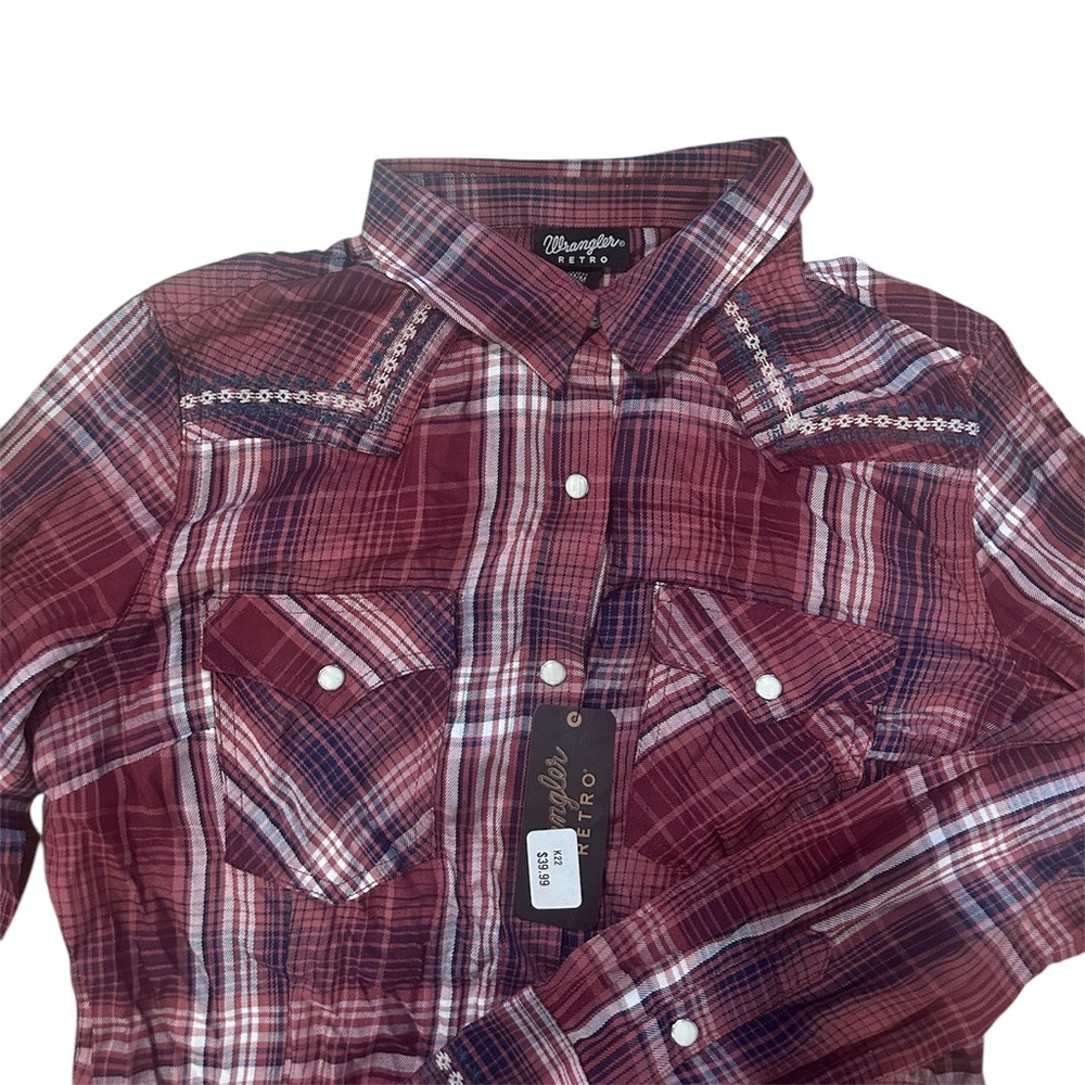 Women’s Wrangler Retro Shirt Button Up Flannel Size Medium Long Sleeve maroon